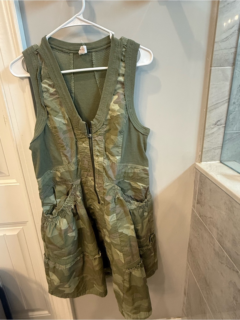 Anthropologie Green Camo Zip-Front Casual Dress